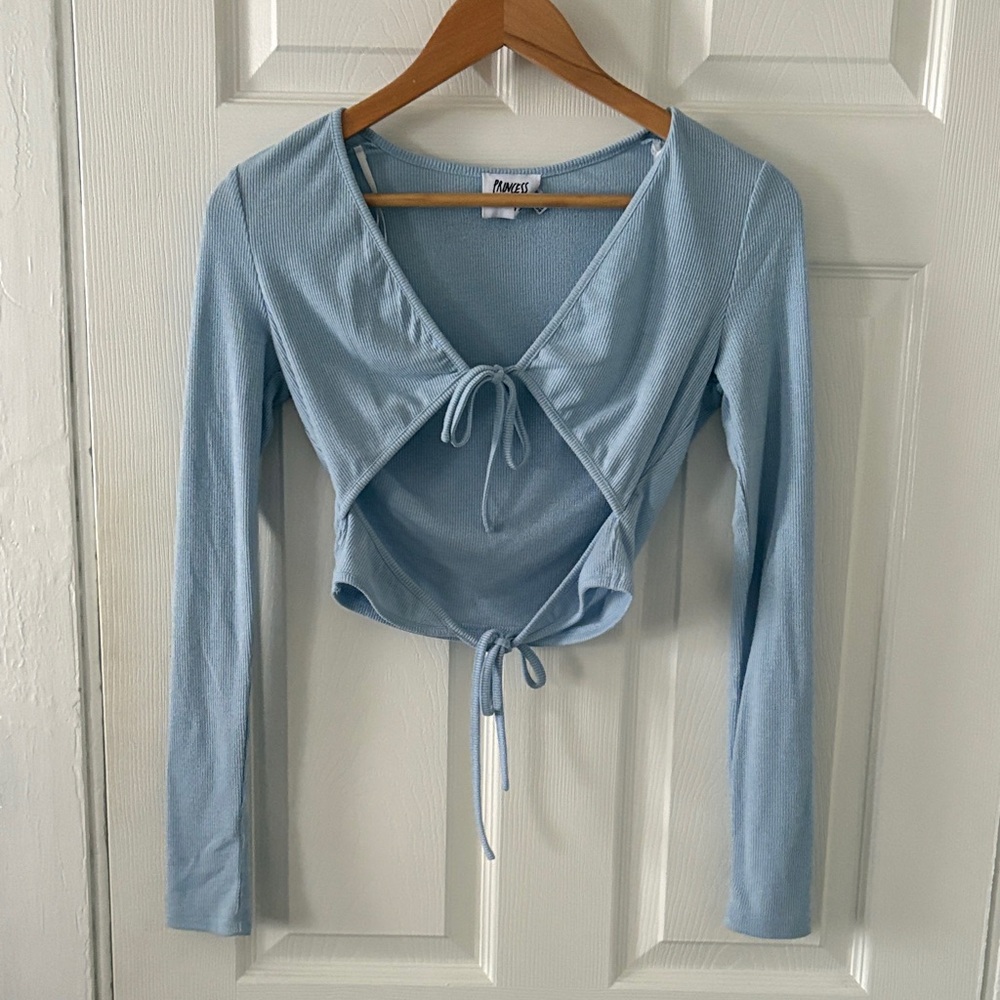 Princess Polly Light Blue Long Sleeve Crop Top